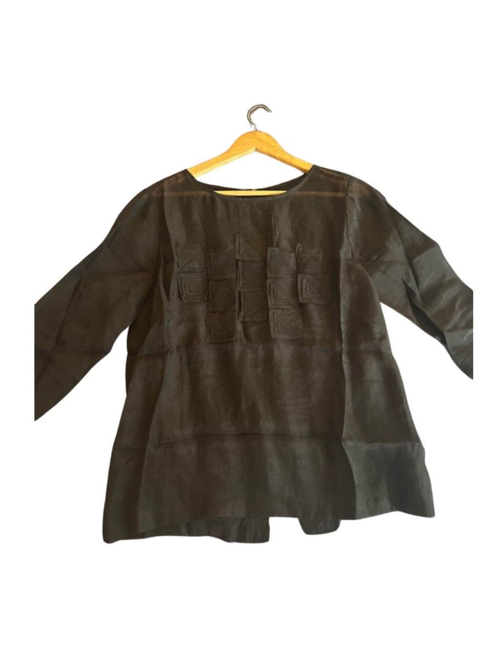 Eileen Fisher Black Sheer Silk Square-Applique Blouse